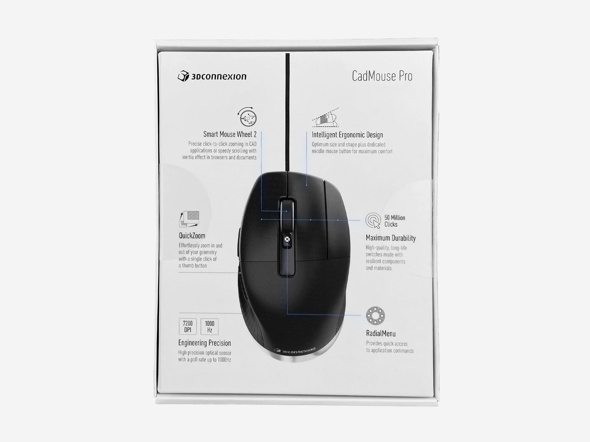 3Dconnexion CadMouse Pro - Ergonomic Optical USB Mouse for CAD Designers (Right-Handed, Black) | Perfect for 3D Modeling, Engineering & Architectural Design Workstations