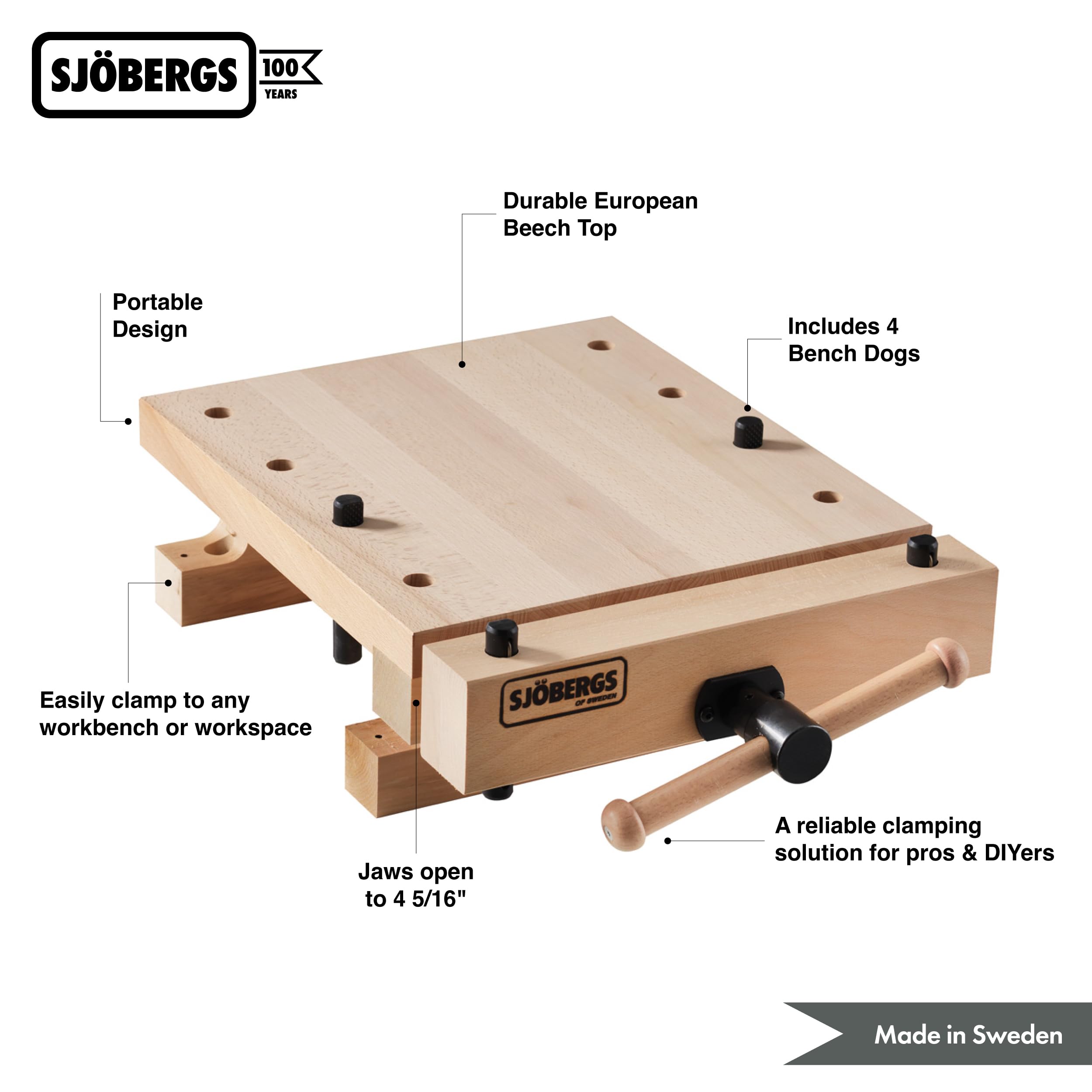 Sjöbergs Smart Workstation Pro Vise Top & Jaw Cushions - Professional Portable Workbench with Large 20-7/8