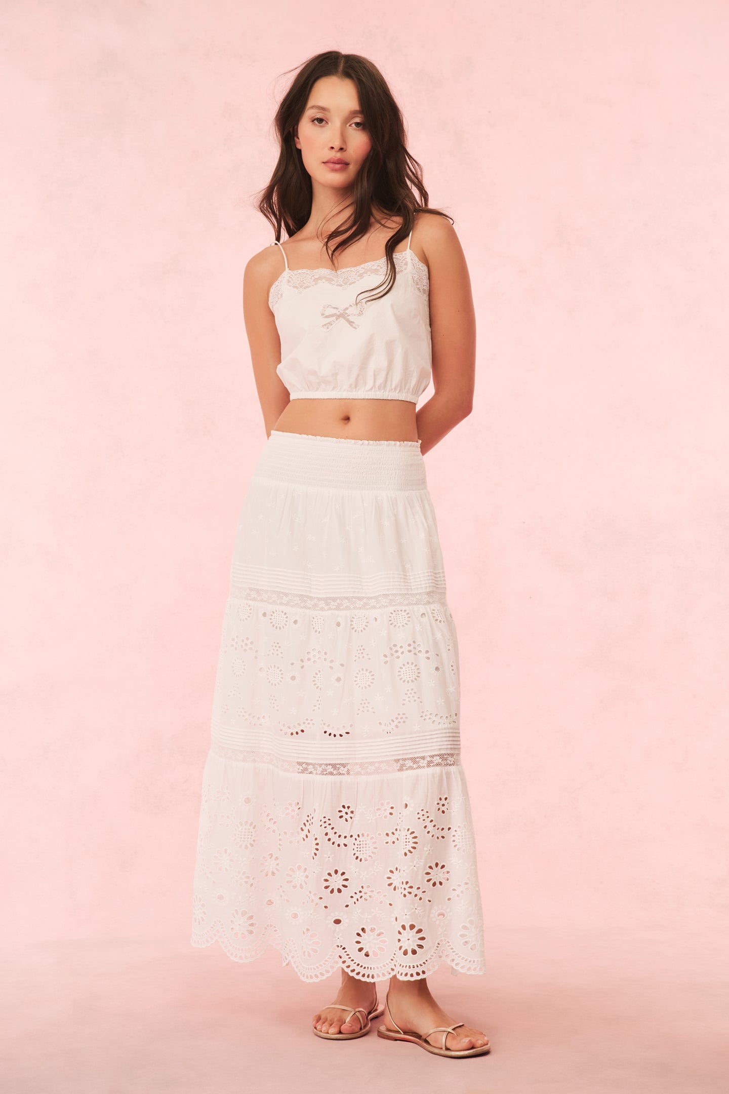 Miloti Eyelet Lace Maxi Skirt for Women - Elegant Bohemian Long Skirt with Floral Embroidery | Perfect for Beach, Wedding & Summer Outfits