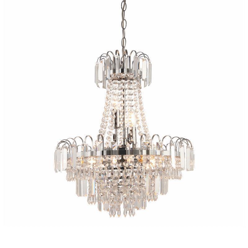 Amadis Clear Faceted Glass & Chrome Pendant Ceiling Light - Modern Crystal Chandelier for Dining Room, Kitchen Island & Bedroom Lighting