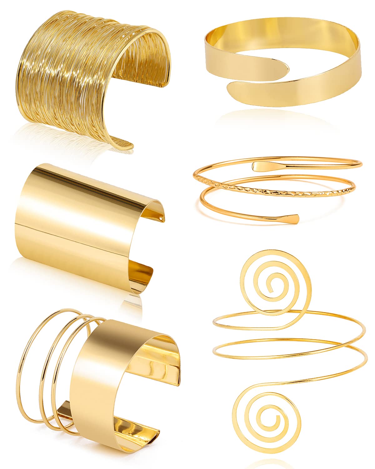 BOMAIL 6-Piece Arm Cuff Bracelet Set for Women - Minimalist Swirl Open Wire Bangle - Adjustable Upper Arm Band Jewelry - Perfect for Parties, Weddings & Boho Fashion Accessories