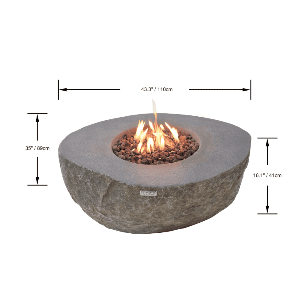 Boulder Concrete Oval Fire Table - Outdoor Patio Fire Pit for Backyard, Garden, and Poolside Gatherings