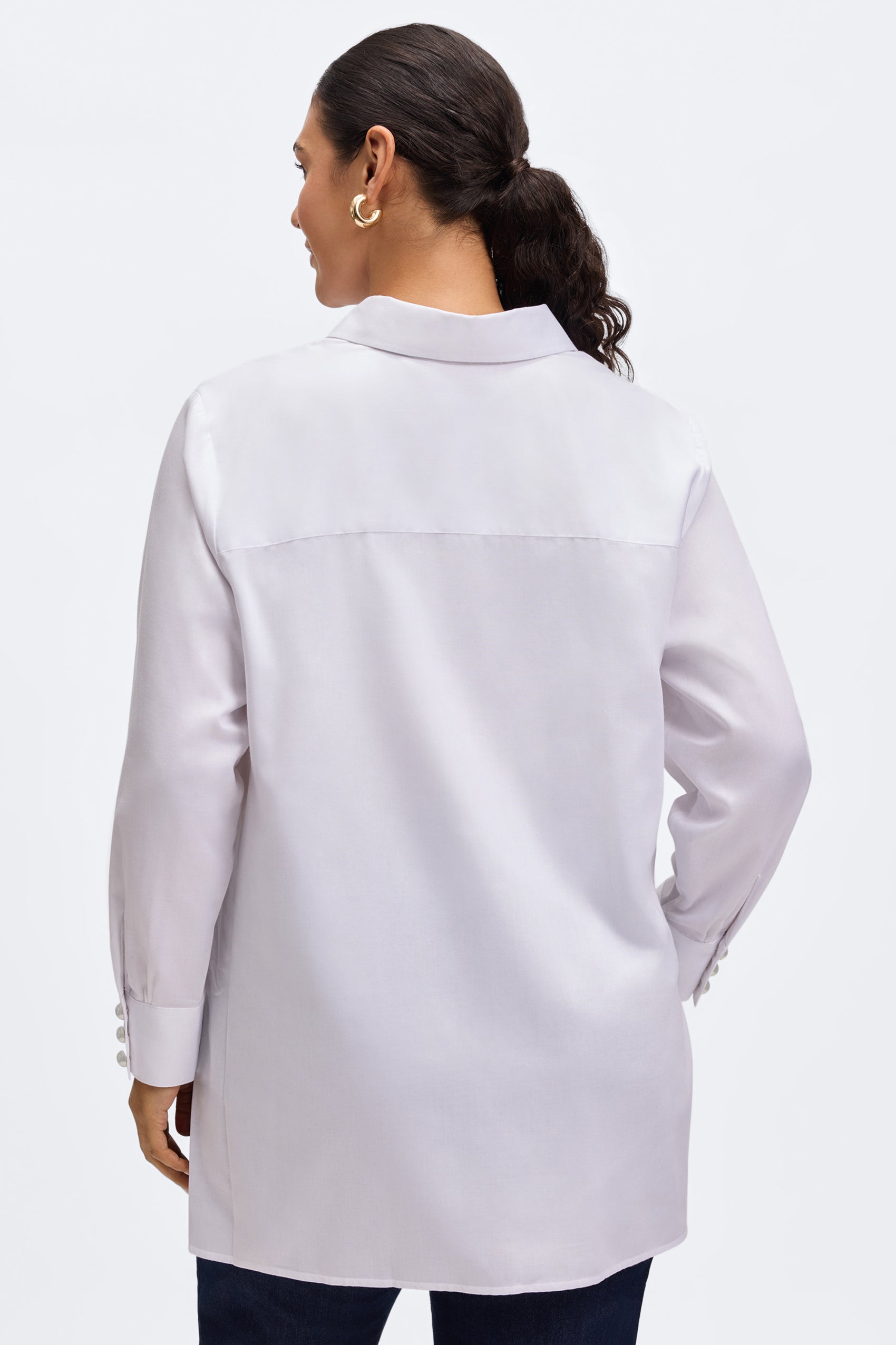 Pearl Plus No Iron Stretch Matte Sateen Long Sleeve Shirt for Women - Wrinkle-Free Comfortable Office & Casual Wear