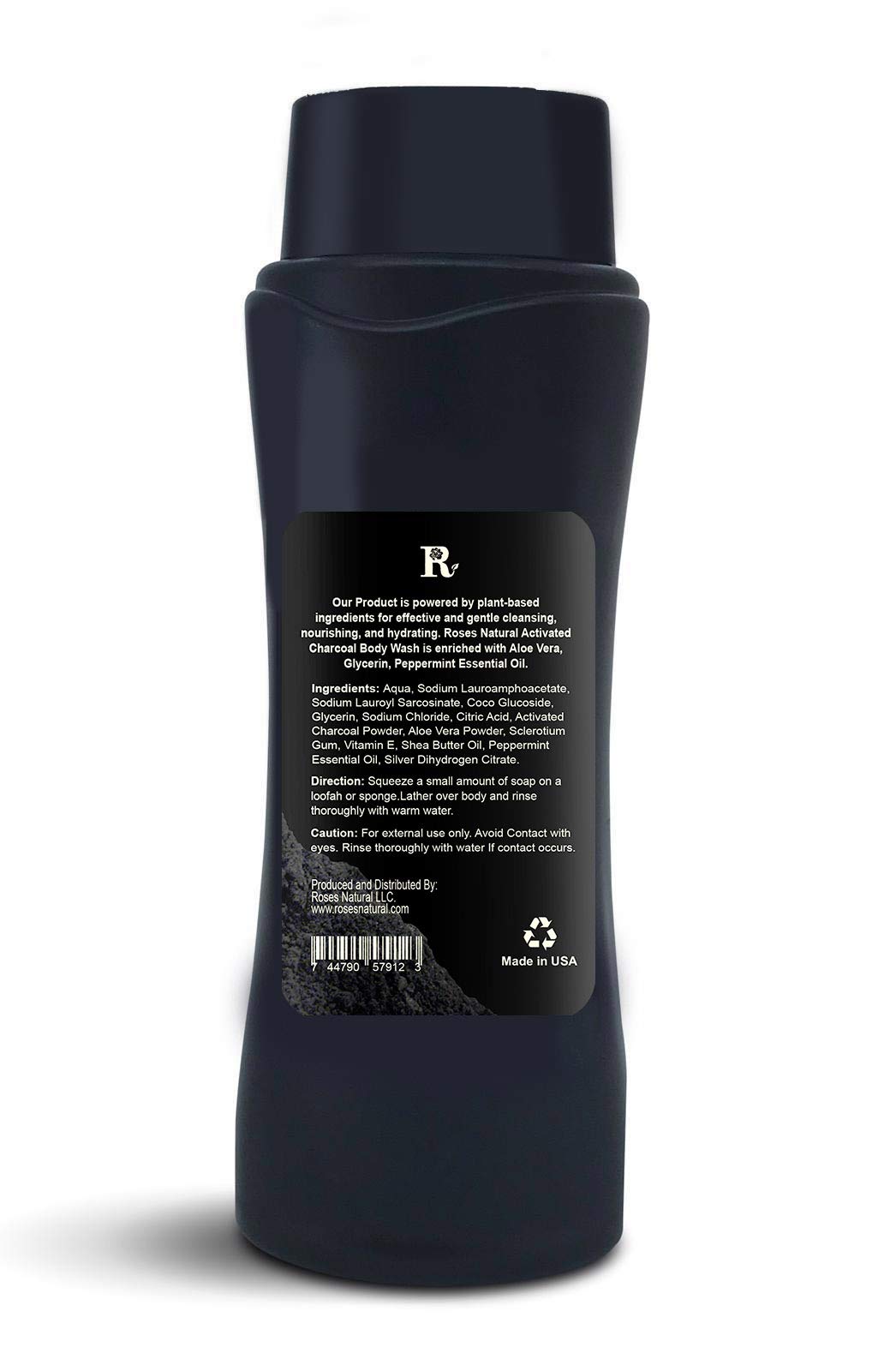 Natural Activated Charcoal Body Wash with Peppermint - Deep Cleansing & Detoxifying for Acne-Prone Skin - Perfect for Daily Shower & Post-Workout Refreshment