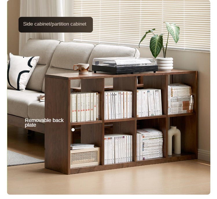 Solid Black Walnut Wood Bookshelf - Low Profile Wall Mounted or Floor Standing Cabinet for Living Room, Bedroom & Home Office Storage