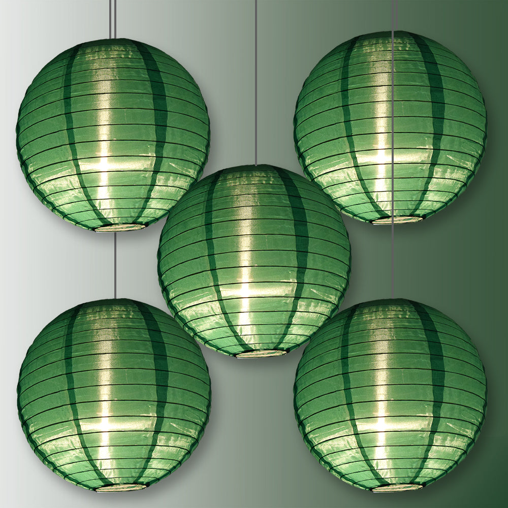 5 Pack Emerald Green Shimmering Nylon Lanterns - 14