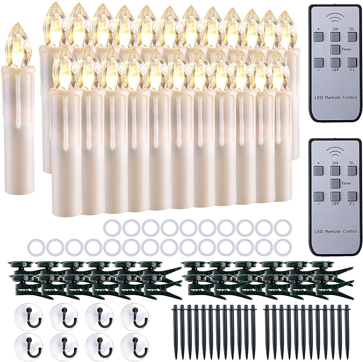 24 Pack Ivory Flameless LED Window Candles - 4 Inch Battery Operated Taper Candles with Remote & Timer, Warm White Flickering Light for Home Decor, Chandelier, Christmas, Birthday Party, Wedding Centerpiece