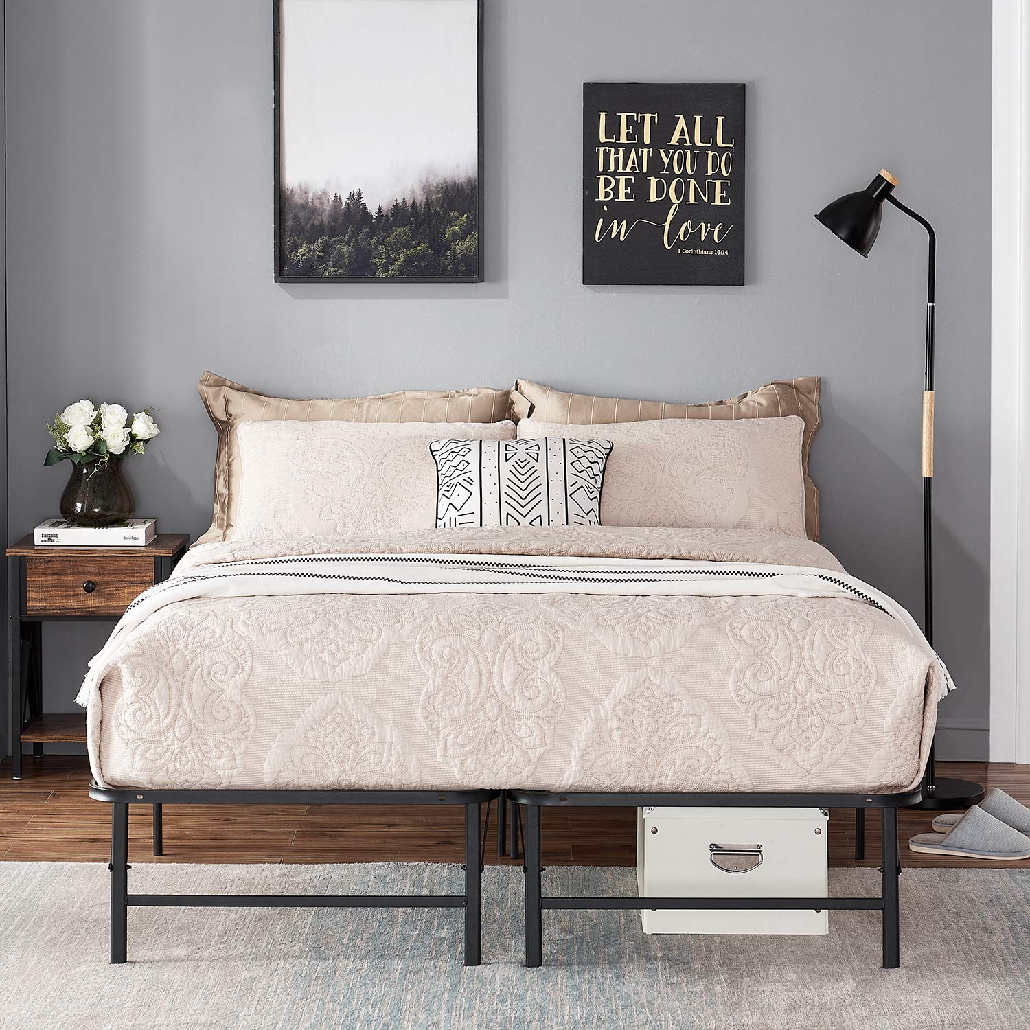 VECELO 14 Inch King Size Metal Bed Frame - Tool-Free Assembly, Noise-Free Design, Foldable Platform (Replaces Box Spring) - Perfect for Guest Rooms, Apartments & Dormitories