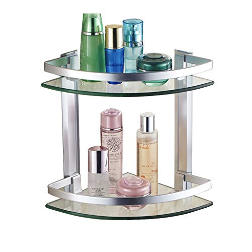SHIJIANX 2-Tier Tempered Glass Bathroom Shelf with Towel Bar - 8MM Thick Wall Mount Aluminum Corner Shower Storage Organizer (Silver) - Perfect for Small Bathrooms & Shower Organization