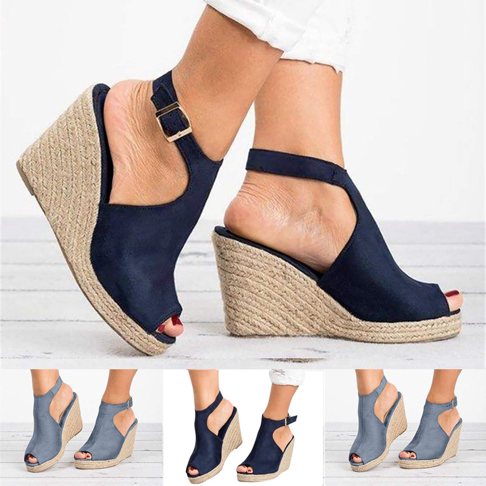 Gibobby Women's Boho Wedge Espadrille Sandals - Strappy Summer Beach Shoes with Platform, Fashion Flat Wedge for Women, Grey Size 10 | Perfect for Casual Outings, Vacations & Beach Getaways