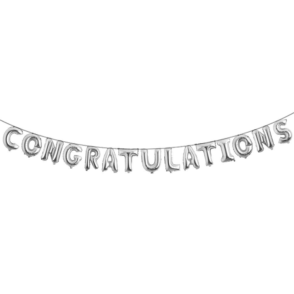 16 Inch Multicolor Lowercase Congratulations Letters Banner - Gold & Silver Graduation Party Decorations Supplies for Graduation Ceremony, Birthday Party, Baby Shower & Wedding Decor