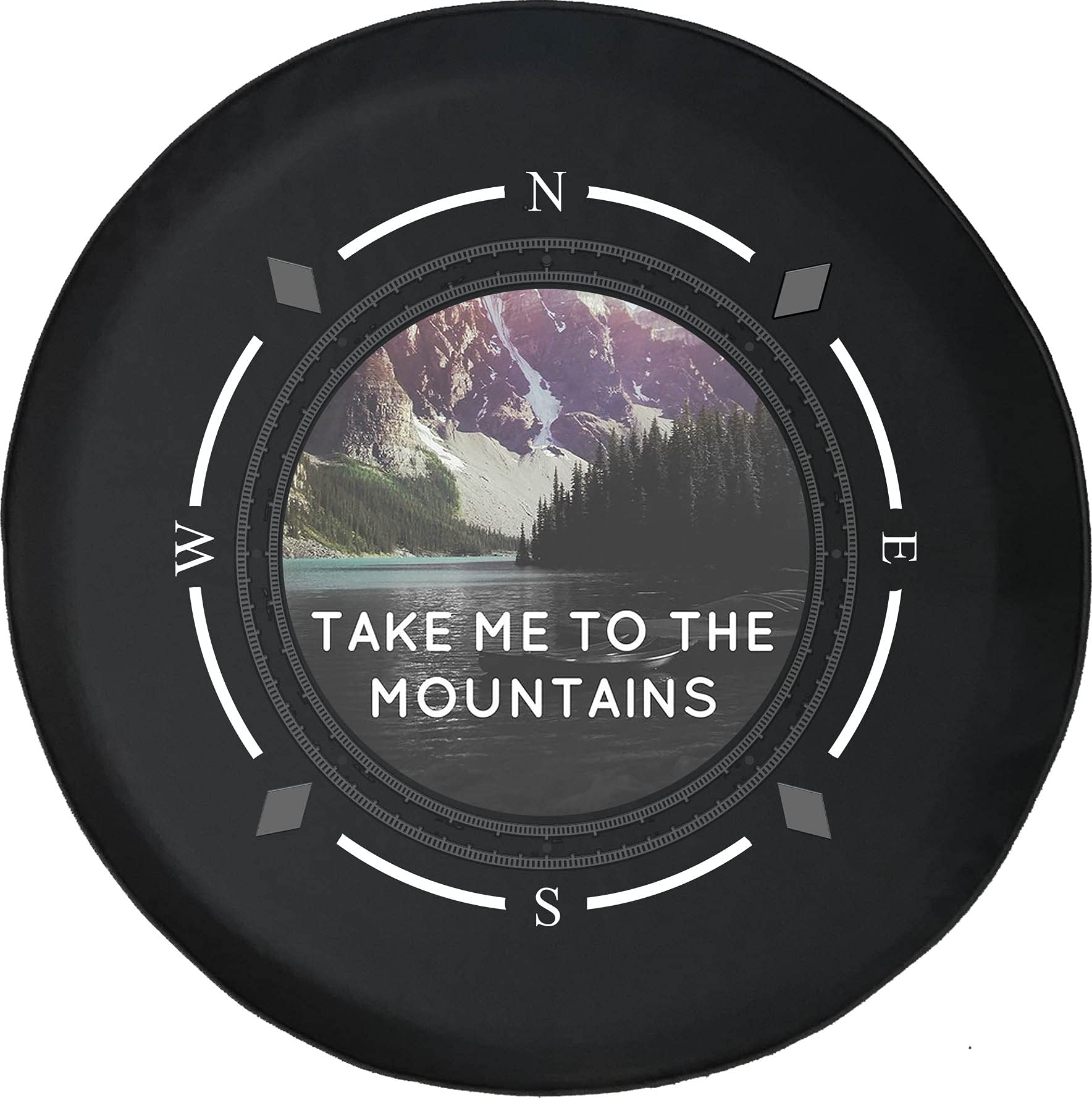 American Unlimited Spare Tire Cover with Compass Design - 'Take Me to The Mountains' SUV, RV & Trailer Wheel Cover - Durable Spare Tire Protector for Off-Road Adventures & Camping Trips