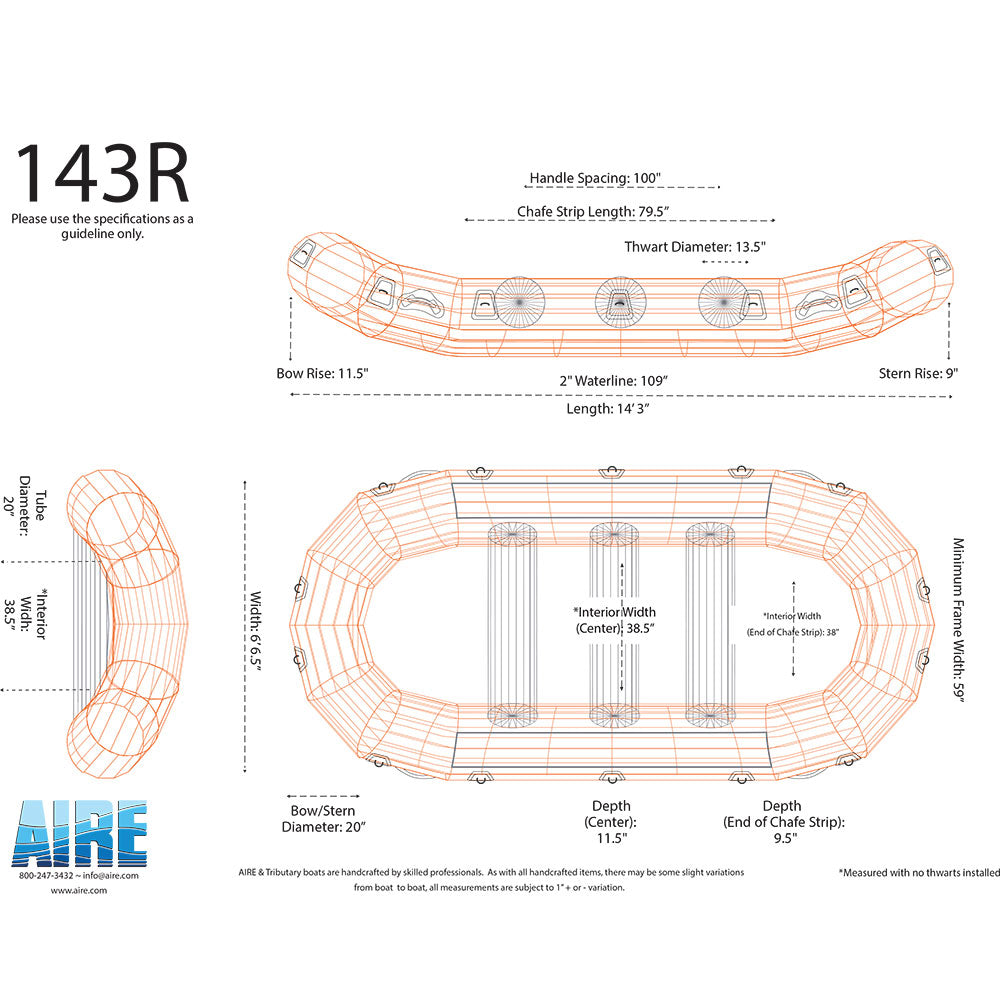 AIRE 143R Self Bailing Raft - Inflatable Rescue Boat for Whitewater Rafting, Fishing & Emergency Situations | Heavy-Duty PVC Material, Quick Drain Design for Outdoor Adventures