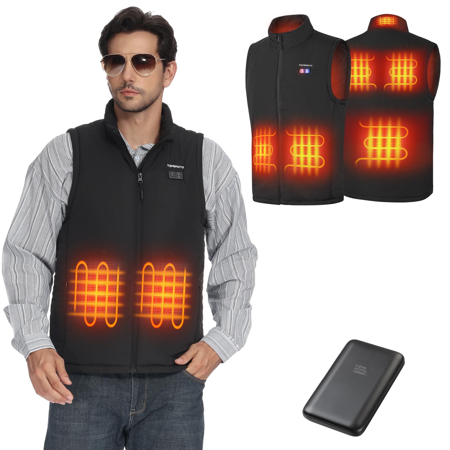 KEMIMOTO Lightweight Heated Vest for Men - Rechargeable Battery-Powered Winter Jacket with Heating Pads | Perfect for Hunting, Outdoor Work & Cold Weather Activities