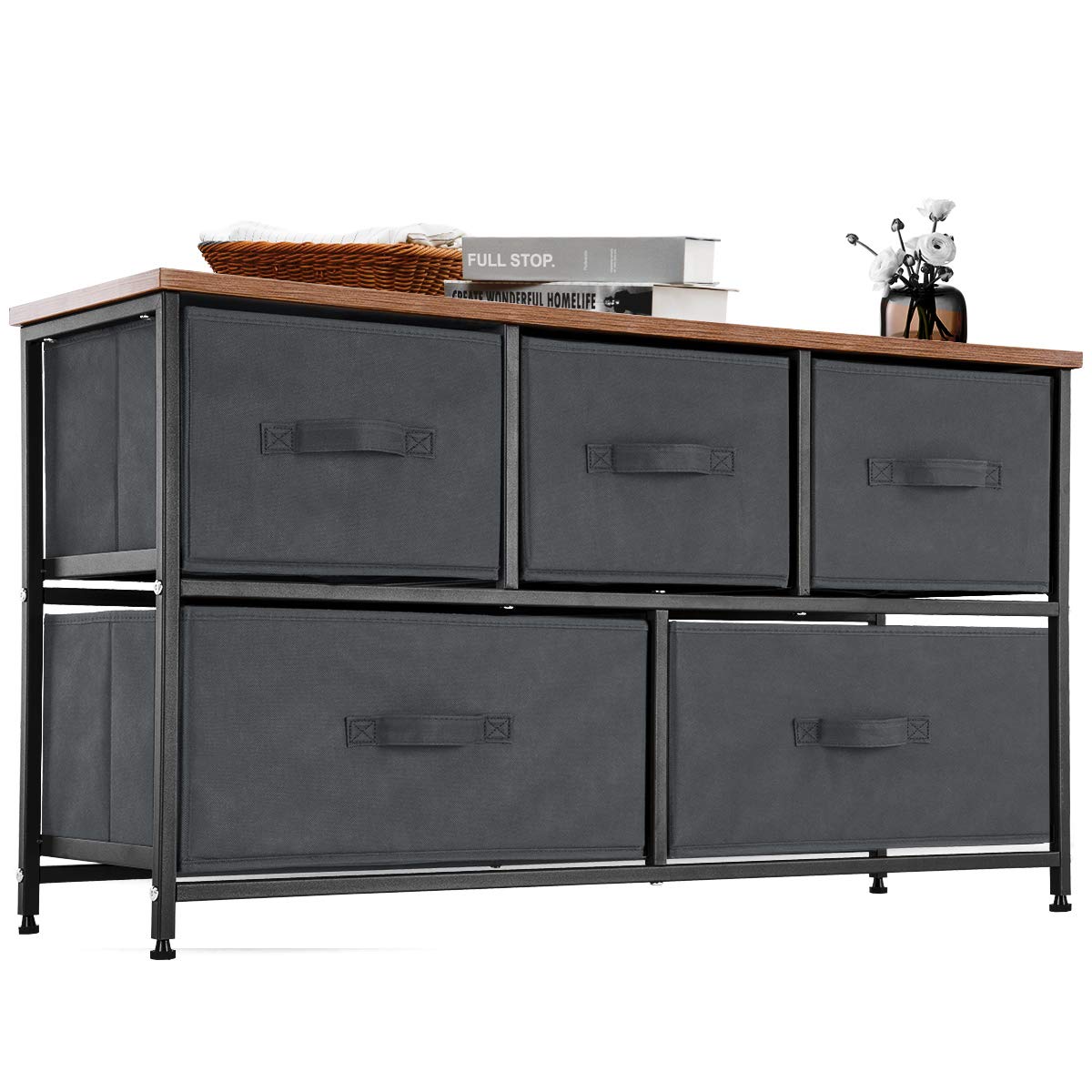 YOUDENOVA 5-Drawer Fabric Dresser Storage Organizer - Sturdy Steel Frame Chest for Bedroom & Living Room - Perfect as TV Stand, Closet Organizer or Short Ark Unit - Ideal for Home Organization & Space Saving