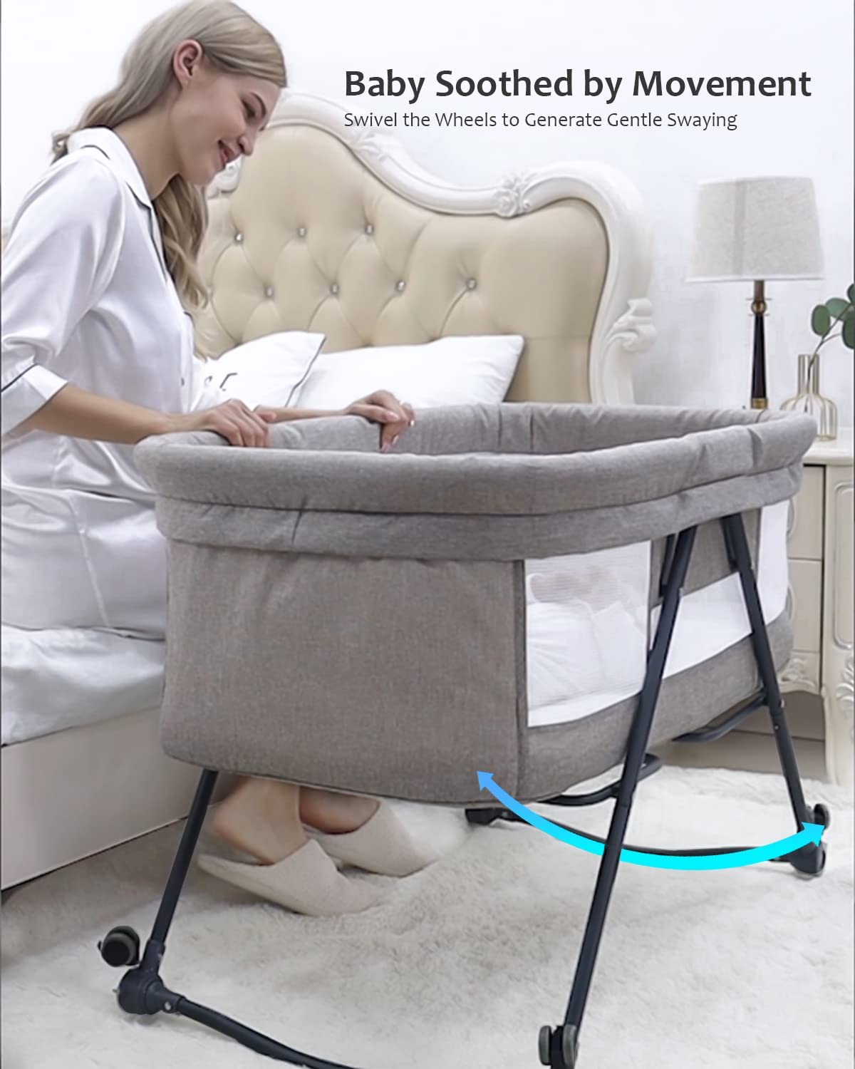 UBRAVOO Portable Travel Baby Crib with Mattress - Foldable Lightweight Cot with Silent Wheels, Carry Bag & Mosquito Net - Convertible Rocking Bedside Bassinet for Newborns & Toddlers (XYT-001) - Perfect for Travel, Nursery, Co-Sleeping & Outdoor Adventures