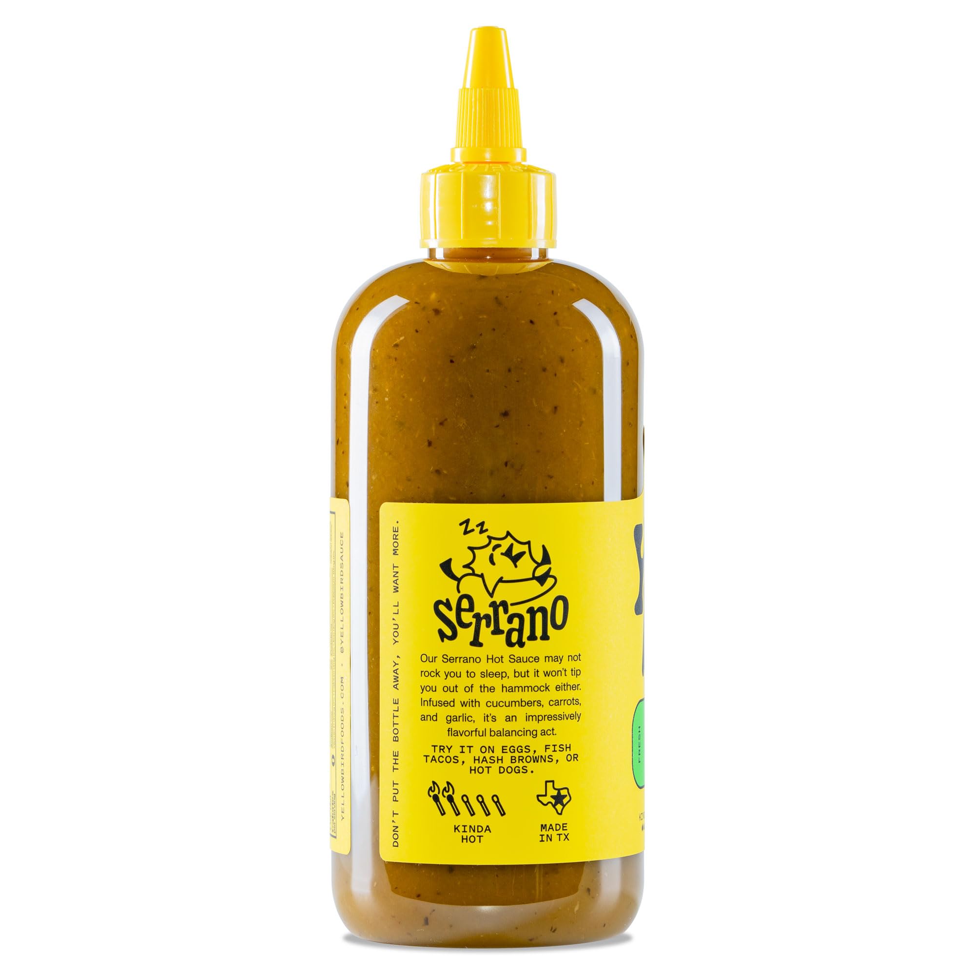 Yellowbird Foods Serrano Hot Sauce - All Natural, Non-GMO, Vegan, 19.6 oz Bottle | Perfect for Tacos, Burritos, Wings & Mexican Cuisine
