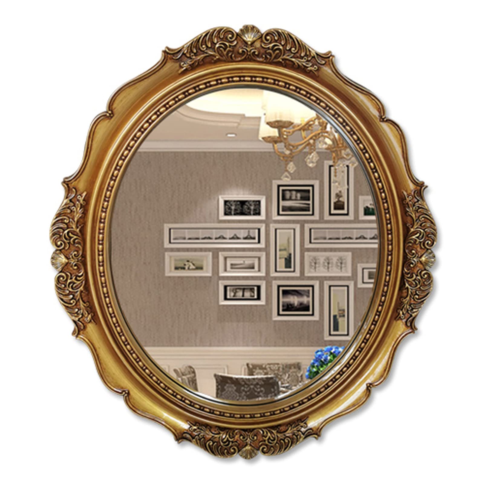 Vintage Oval Wall Mirror - Antique Gold/Silver Decorative Makeup Mirror for Bathroom & Bedroom - Elegant European Hanging Dressing Mirror - Perfect for Vanity, Entryway, and Home Decor