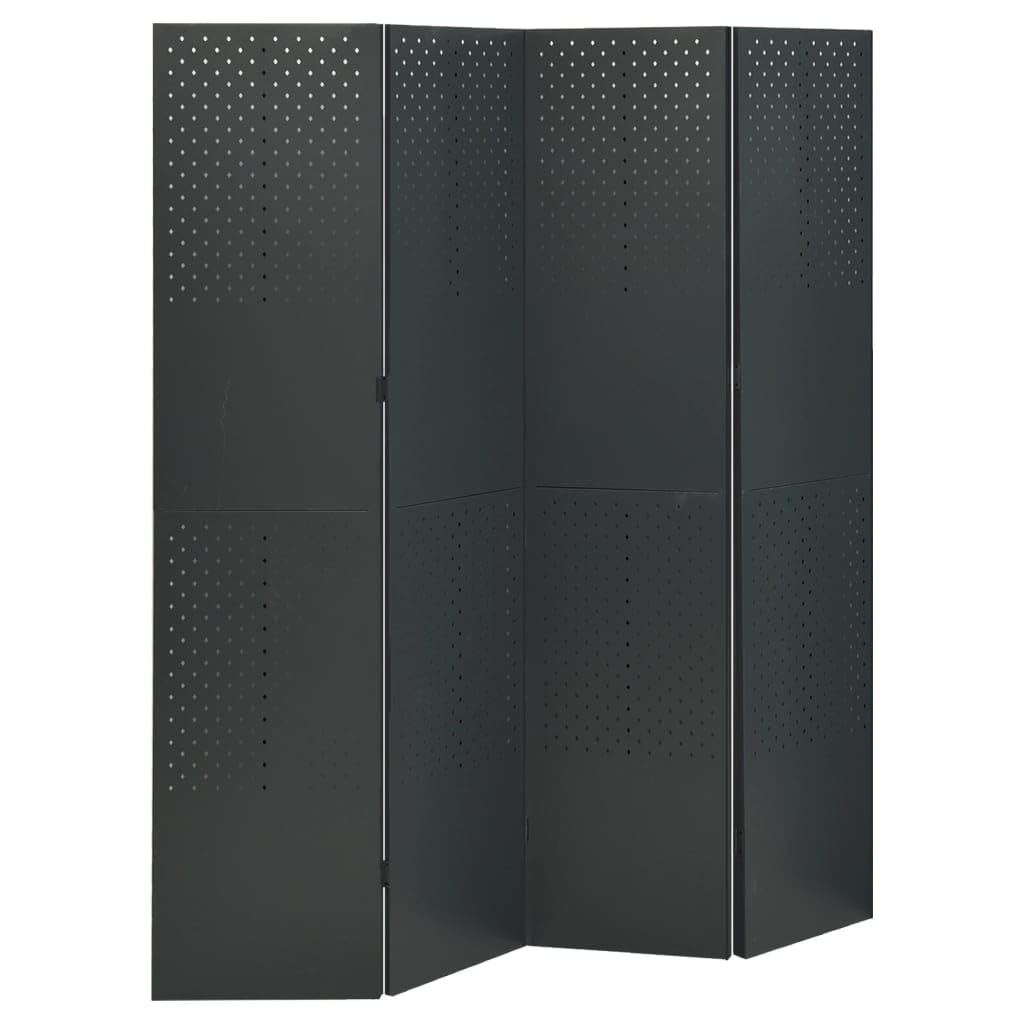 vidaXL 4-Panel Steel Room Divider Screen - Flexible Partition Design in Anthracite - 63