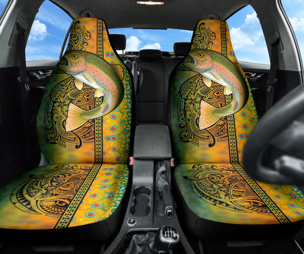Premium Trout Fish Pattern Car Seat Covers - Waterproof & Durable Auto Accessories for Trucks, SUVs, Sedans | Perfect Gift for Anglers & Outdoor Enthusiasts