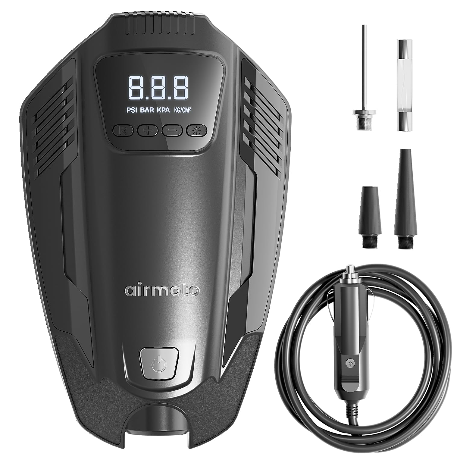 Airmoto MX100 Portable Tire Inflator - 12V DC Air Compressor for Car, Motorcycle, Bicycle - Auto Shutoff & LED Light - Perfect for Road Trips, Emergency Flat Tires & Outdoor Adventures