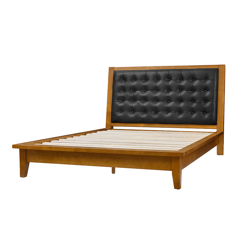 Genuine Leather & Solid Wood Platform Bed with USB Charging Ports - Modern King/Queen Size Bed Frame for Bedroom, Guest Room, or Dorm
