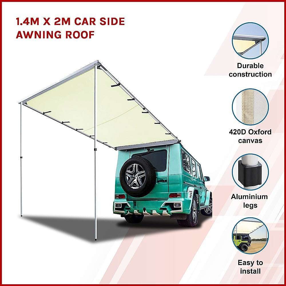 1.4m x 2m Universal Car Side Awning Roof - Waterproof UV Protection for SUVs, Trucks & Camping - Perfect for Outdoor Adventures, Beach Trips & Tailgating