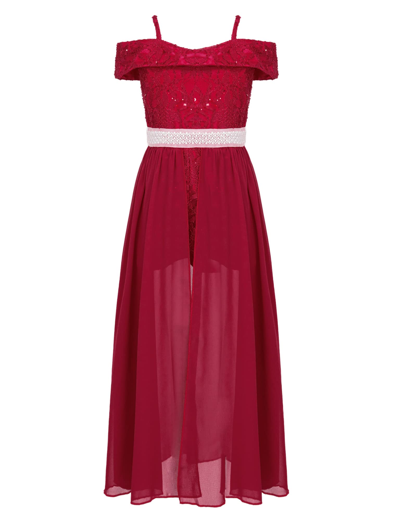 Flower Girls Dress for Kids - Off Shoulder Lace Chiffon Maxi Romper Gown for Weddings, Birthday Parties & Special Occasions | Perfect for Flower Girls, Pageants & Formal Events