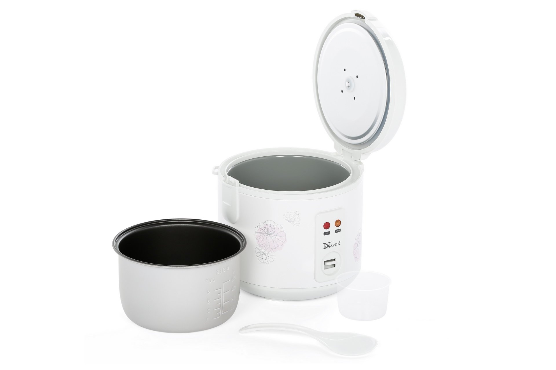 8-Cup Cooked/4-Cup Uncooked Rice Cooker with Non-Stick Inner Pot & Rice Spoon - One-Touch Operation, Auto Keep Warm & Cool-Touch Exterior - Perfect for Home, Dorm, Office & Small Kitchens (White)