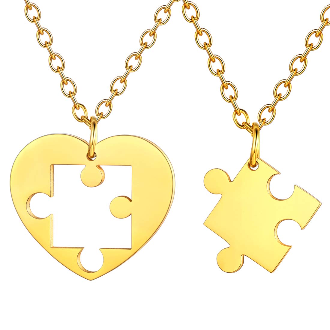 U7 Matching Couple Necklaces for Women & Men - Stainless Steel Puzzle Piece Pendant Jewelry with 18K Gold Plated & Black Options - Romantic Gift for Couples, Best Friends & Anniversaries - Perfect for Valentine's Day, Weddings & Relationship Milestones
