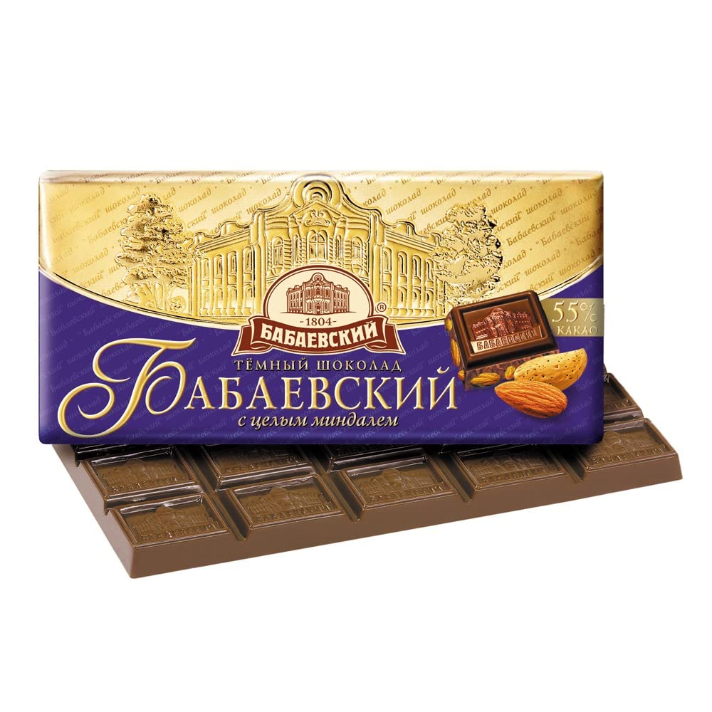 Premium Russian Dark Chocolate Bars - Babaevsky Elite Bitter Chocolate with Almonds | 2-Pack (3.53oz each) | Gourmet Gift, Dessert Pairing & Coffee Companion
