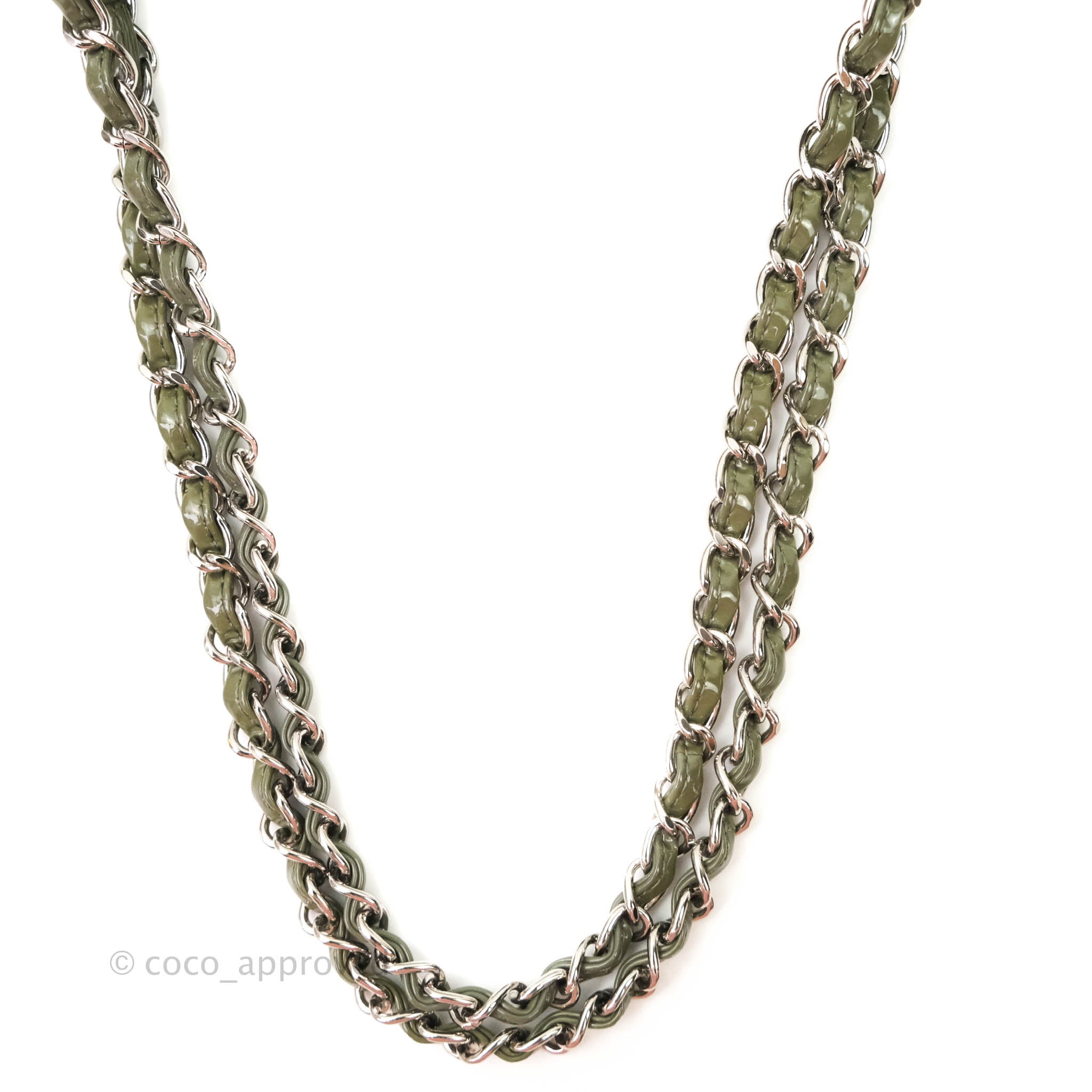 Chanel Classic M/L Medium Double Flap Bag in Olive Green Patent Leather with Silver Hardware - Luxury Handbag for Women, Perfect for Work, Evening Events & Special Occasions