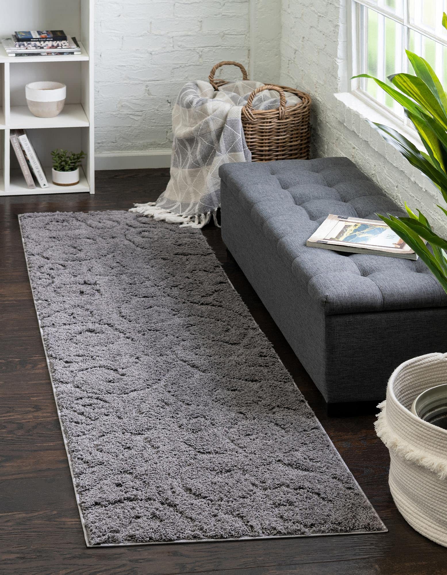 Botanical Shag Collection 10x2 Ft Runner Rug - Soft Dark Gray Shaggy Carpet for Hallway & Entryway | Cozy Home Decor, Bedroom Accent, Living Room Floor Mat