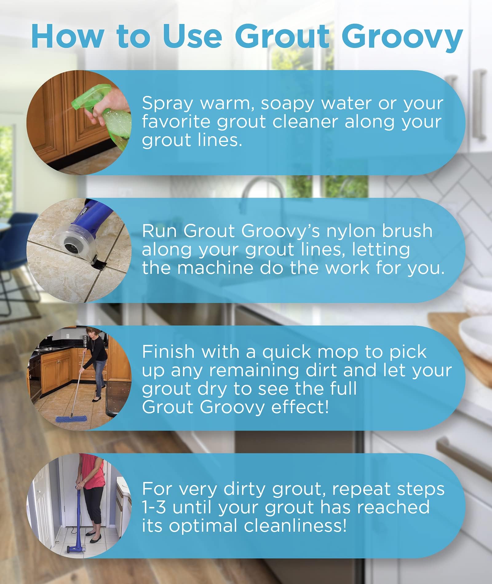 Grout Groovy! Electric Stand-up Lightweight Grout Cleaning Machine | Powerful & Easy-to-Use Deep Cleaner for Tile Floors | Versatile Grout Scrubber for Bathroom, Kitchen & Shower | Perfect for Home Renovation & Deep Cleaning Projects