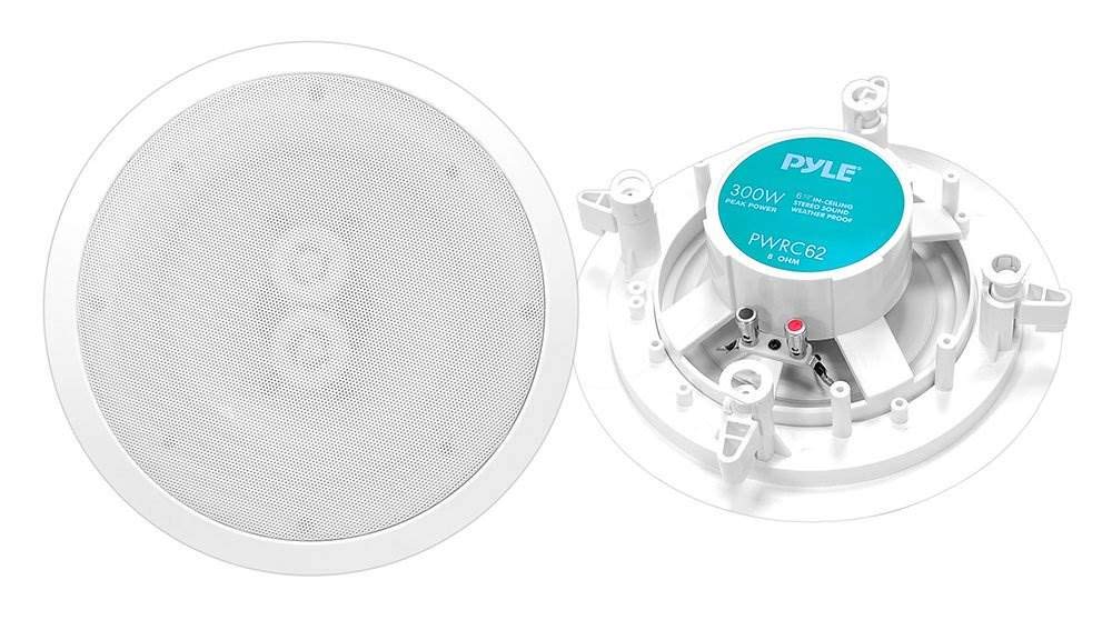 Pyle 6.5 Inch 300W Waterproof In-Ceiling & Outdoor Speakers (4 Pack) - High Performance Home Audio System for Patio, Garden, Pool Area & Indoor Surround Sound
