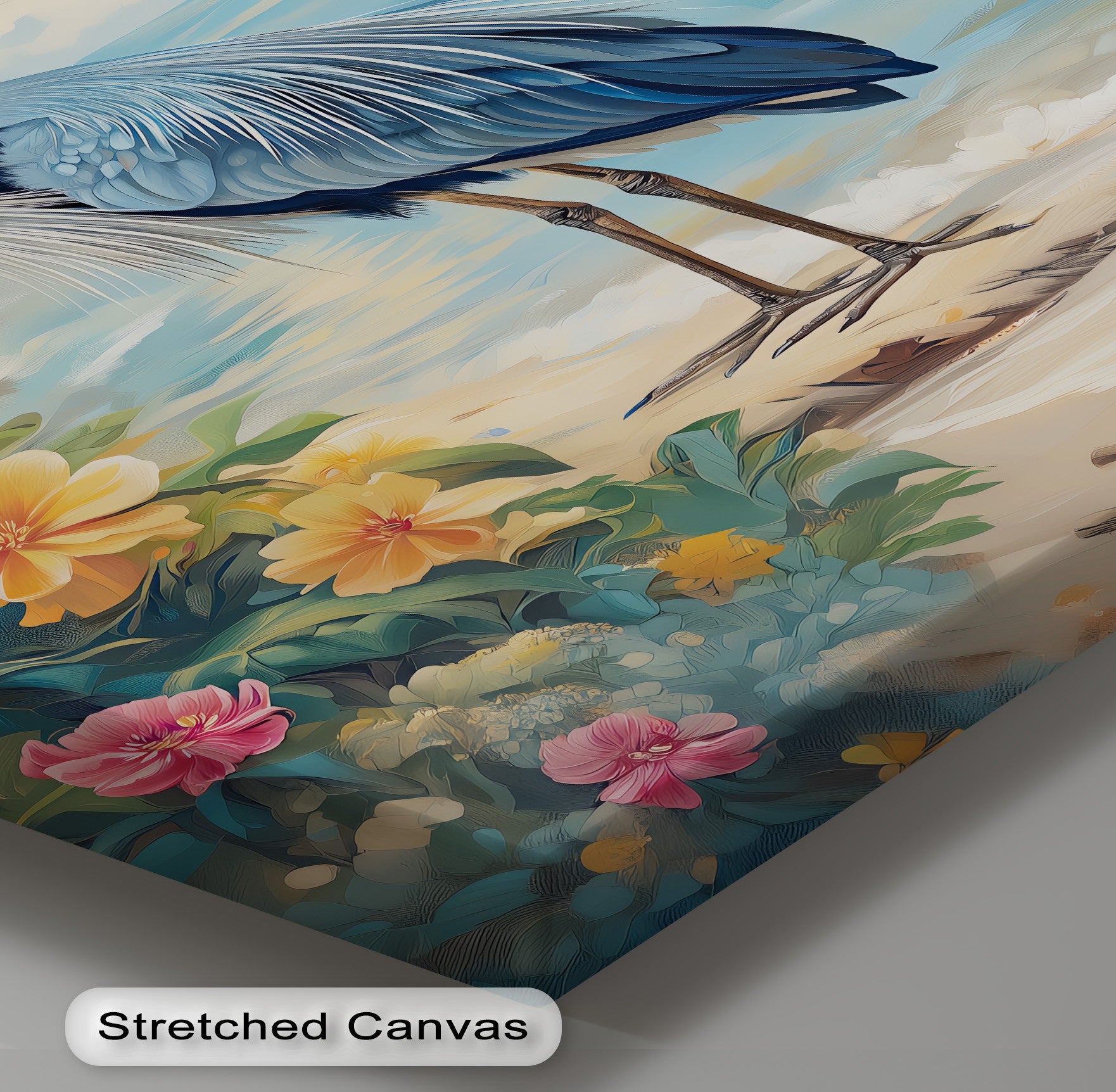 Coastal Heron and Hibiscus Bloom Canvas Print - Tropical Beach Wall Art for Living Room, Bedroom & Office Decor