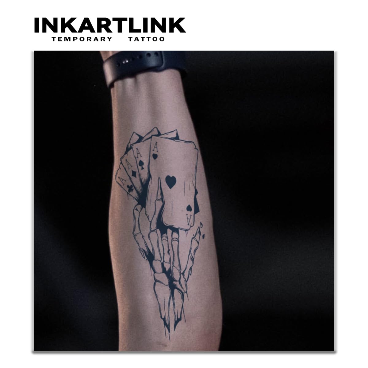 Semi Permanent Tattoos for Adults - 2 Large Sheets of Waterproof Temporary Tattoos with Realistic Skeleton Poker Design, Lasts 1-2 Weeks, No Adhesive or Reflection - Perfect for Halloween, Cosplay, Parties and Body Art Enthusiasts