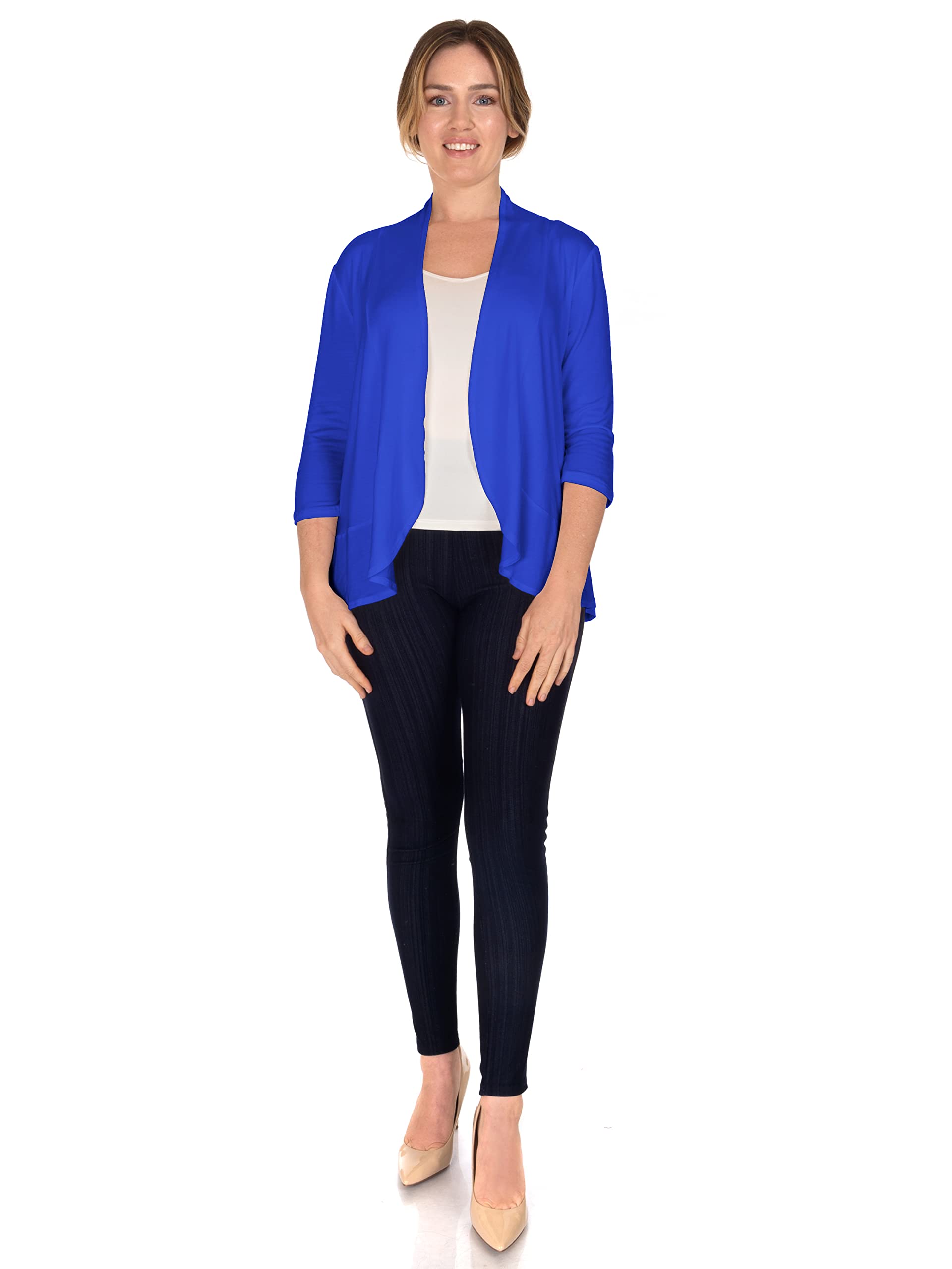 Women's 3/4 Sleeve Ruffle Cardigan Sweater - Small Size, Royal Blue - Perfect for Office Wear, Date Night & Spring Layering