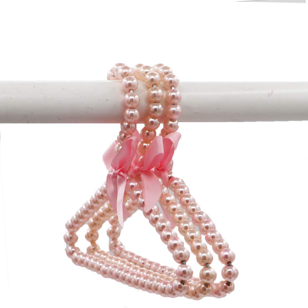 DELIFUR 5 Pack Pet Clothes Hangers with Faux Pearl Bow - Durable Hangers for Dog Cat & Kids Clothes - Pink Organizers for Wardrobe, Closet & Pet Grooming Storage