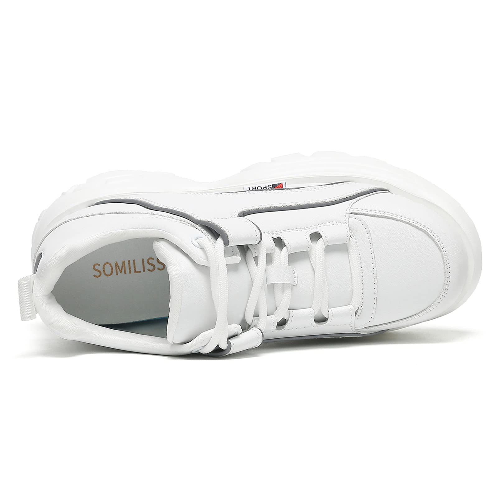 Somiliss Women's Chunky Platform Sneakers - Microfiber Leather Lace-Up Casual Shoes in White & Black | Comfortable Walking Shoes for Women | Perfect for Daily Wear, Work & Fashion Outfits