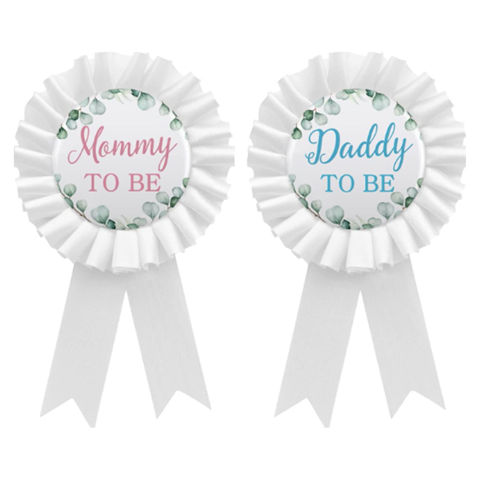Baby Shower Button Pin - New Dad Gift for Gender Reveal Party | White Rosette Badge