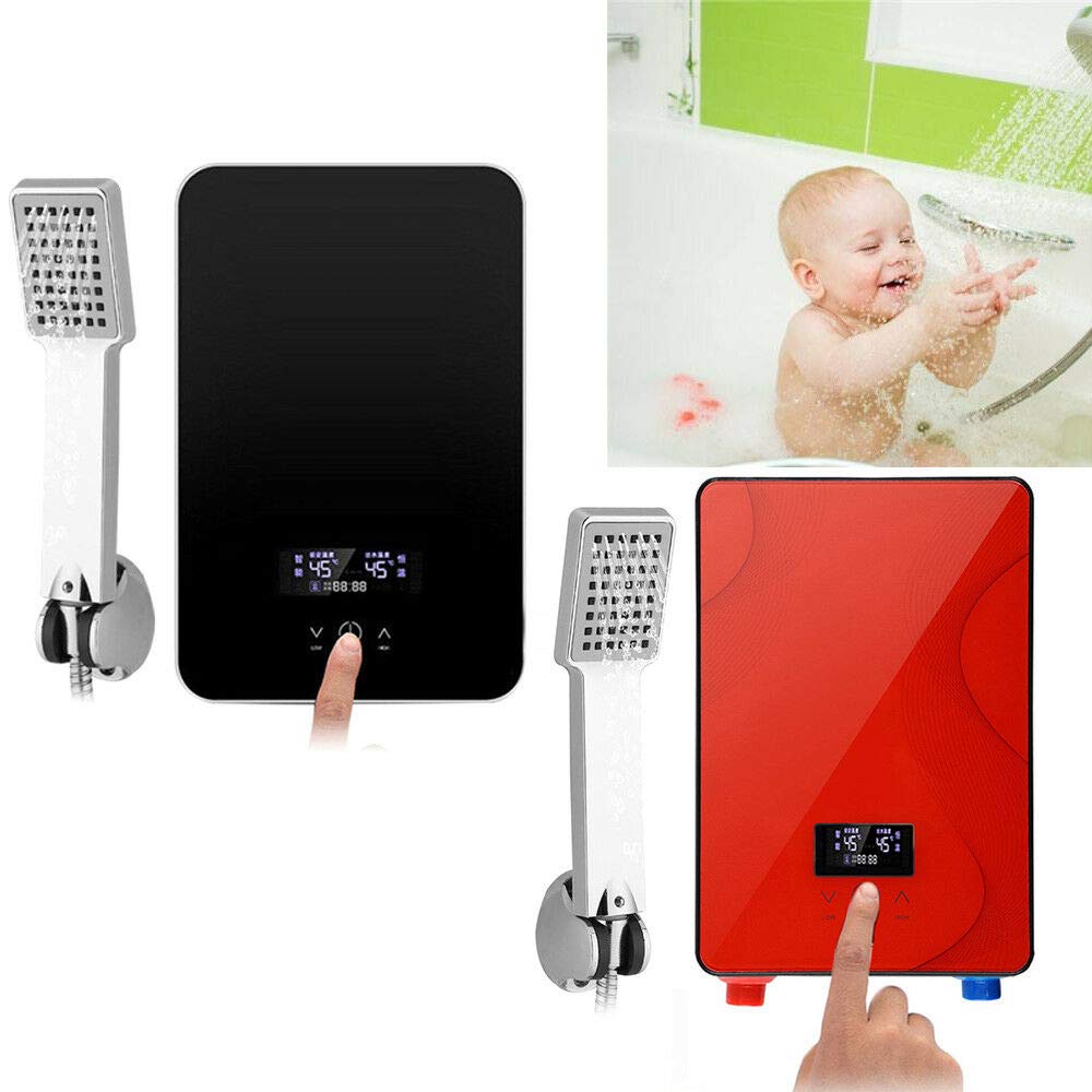 YIYIBYUS 6500W 220V Portable Electric Tankless Water Heater - Instant Hot Water for Shower, Kitchen & Bathroom - Digital Display, Energy Efficient (Red) - Perfect for Apartments, Camping & RV Use