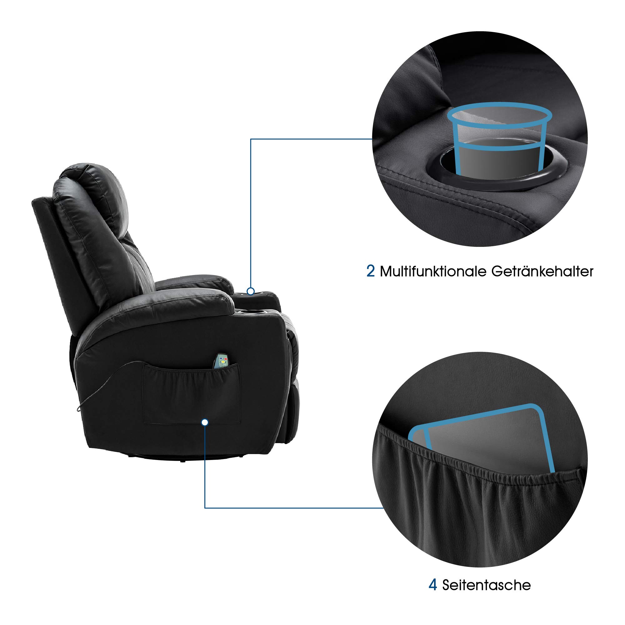 MCombo 360° Swivel Heated Massage Recliner Chair with Adjustable Settings - Black 7020BK - Perfect for Living Room, Home Theater, and Office Relaxation