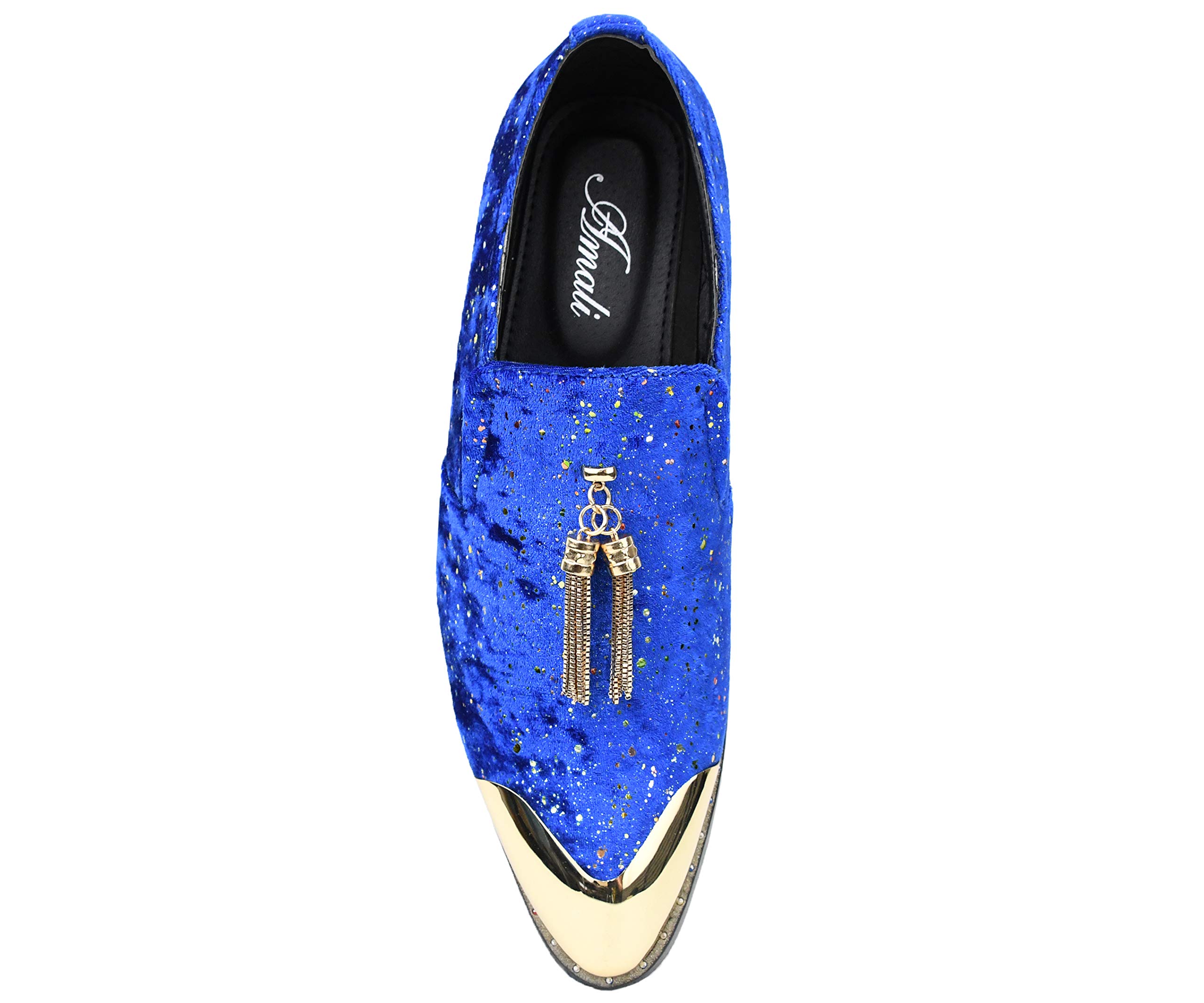 Amali Chaz Men's Velvet Loafers with Gold Chain Tassel & Metal Tip - Comfortable Slip-On Dress Shoes for Casual & Formal Wear - Perfect Gift for Men (Weddings, Parties, Office)