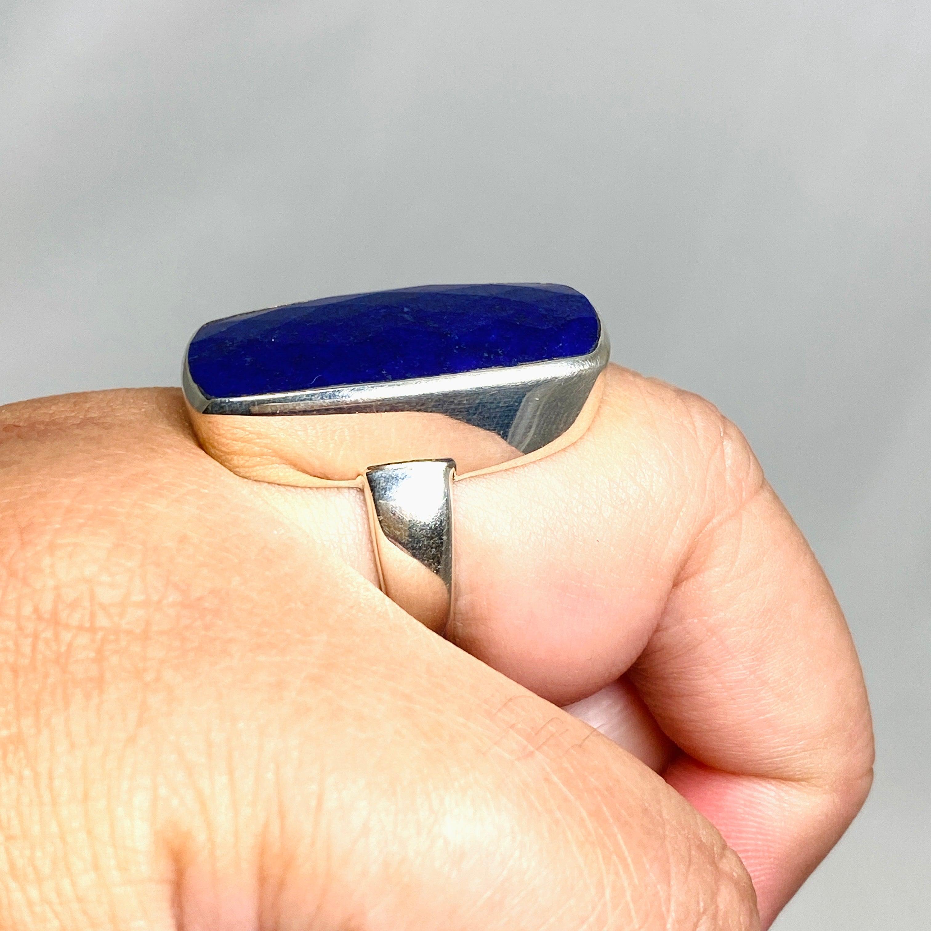 Lapis Lazuli Faceted Rectangular Ring - Size 12 Sterling Silver Jewelry for Women - Elegant Statement Ring for Gifts, Parties & Special Occasions