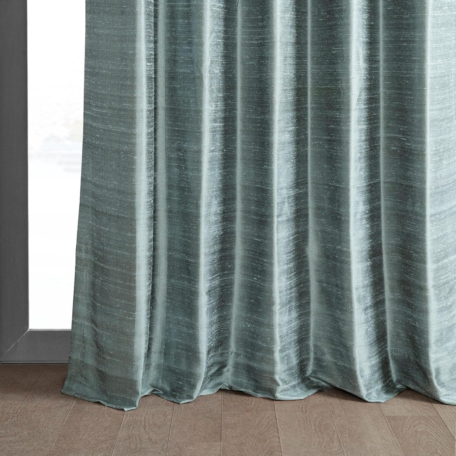 Elegant Mood Blue Textured Dupioni Silk Blackout Curtains for Bedroom & Living Room - Light Blocking, Noise Reducing Window Drapes for Home Decor