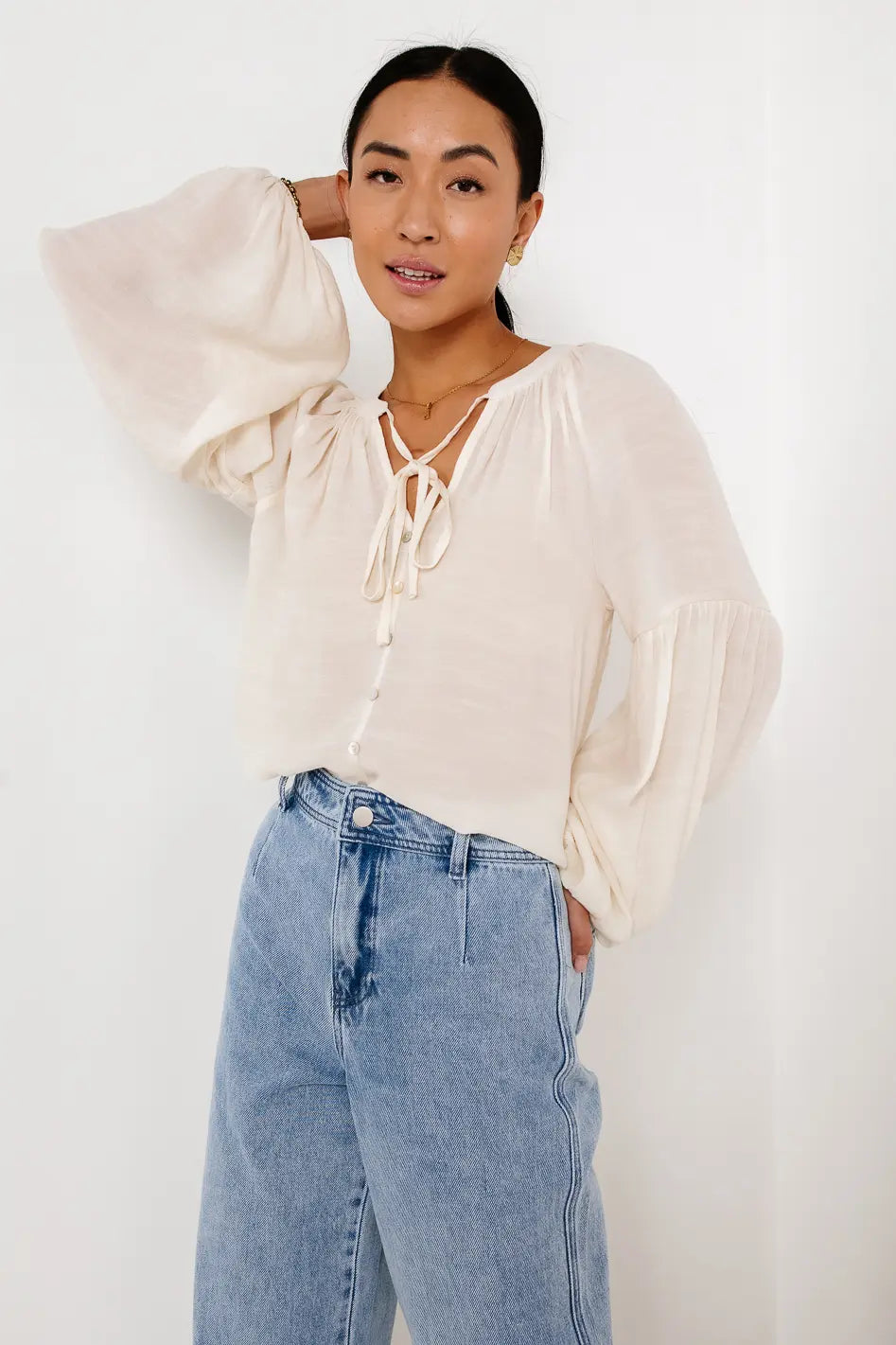 Elegant Ivory Blouse - Head In The Clouds Style | Women's Fashion Top for Office, Date Night & Special Occasions | Final Sale