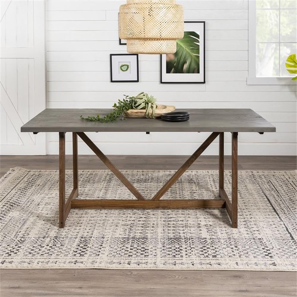 Pemberly Row 72 Inch Solid Wood Trestle Dining Table - Gray and Brown Finish - Perfect for Farmhouse, Rustic & Modern Dining Rooms