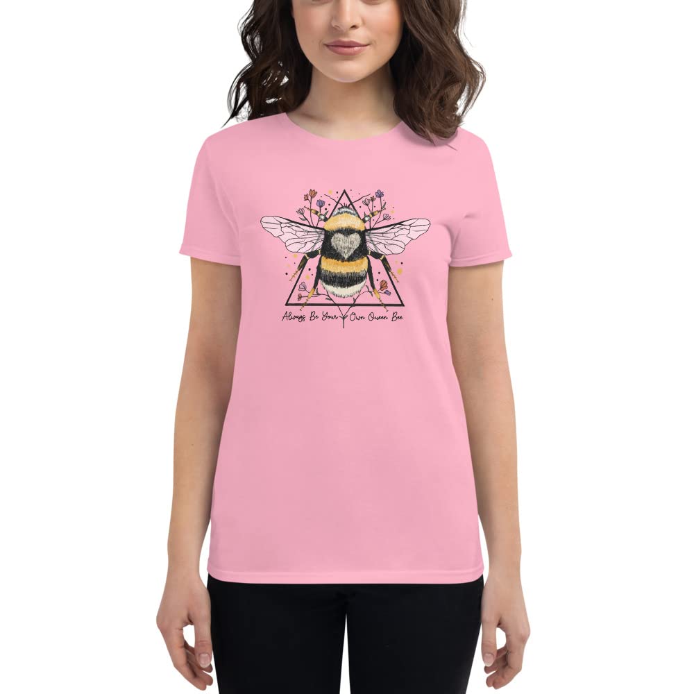 Women's Short Sleeve T-Shirt - Be Your Queen Bee Inspirational Tee - Oh Happy Day Birthday Gift for Women - Casual Wear, Office Outfits & Special Occasions