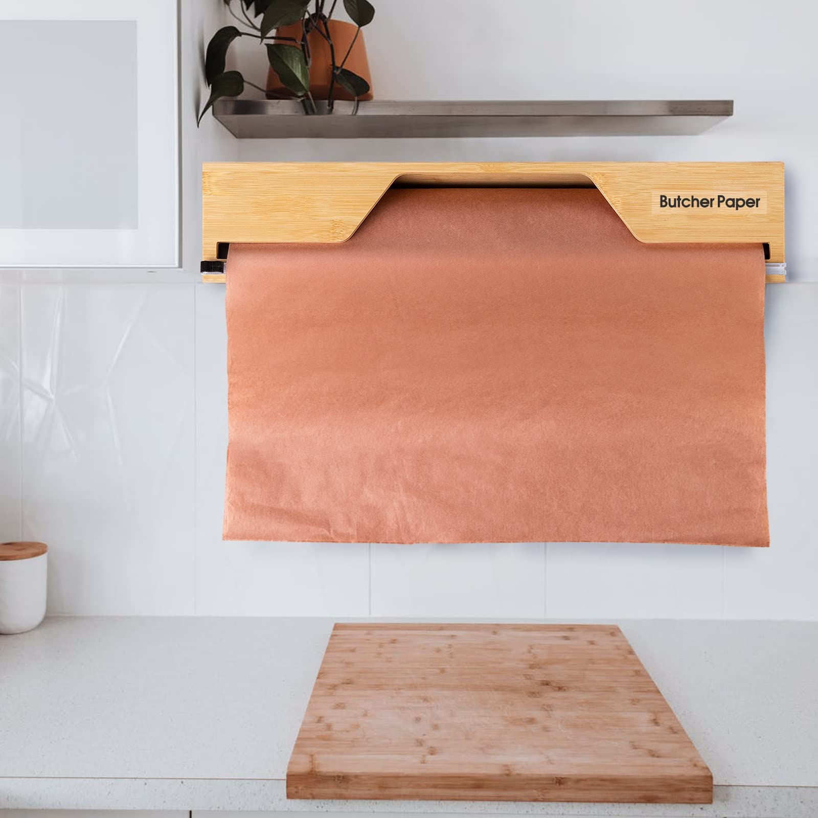 Extra Long Butcher Paper Dispenser with Cutter - 18 Inch Aluminum Foil Holder, Freezer Paper & Kraft Paper Roll Organizer - Bamboo Wall Mount & Tabletop Design for Kitchen, BBQ, Crafting & Food Packaging